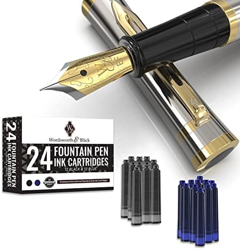 You are currently viewing Wordsworth & Black Fountain Pen Set, 18K Gilded Extra Fine Nib, Includes 24 Pack Ink Cartridges, Ink Refill Converter & Gift Box, Gold Finish, Calligraphy, [Silver Gold], Perfect for Men & Women