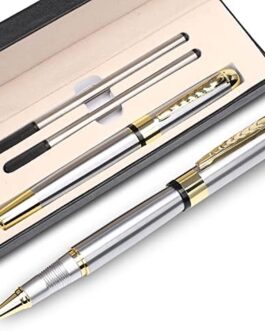 YIVONKA Ballpoint Pen Luxury Ballpoint Line Black Refill width 0.5mm Gift Set for Men & Women Professional Executive,Office,Nice BallPens Classy Gift Box (Silver)