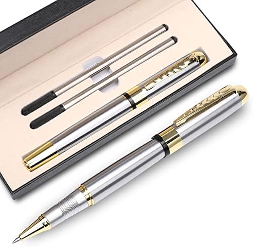 YIVONKA Ballpoint Pen Luxury Ballpoint Line Black Refill width 0.5mm Gift Set for Men & Women Professional Executive,Office,Nice BallPens Classy Gift Box (Silver)