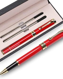 YIVONKA Luxury Ballpoint Pens Best Ball Pen Gift Set for Men & Women Professional Executive Office Nice BallPens Classy Gift Box Ballpoint Black Refill Line width 0.5mm (Red Gold)