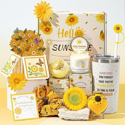 Yseoul Birthday Gifts for Women, Sunflower Gifts Sending Sunshine, 10 Pcs Get Well Soon Gifts Basket Unique Birthday Gifts Box for Thinking of You Her Sister Best Friend