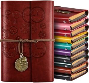 Read more about the article 12 Pack Leather Journal, Travel Journal Pack, Vintage Journal for Women Men, Leather Bound Journal for Writing, Refillable Journal Diary with Lined Page for Girls Boys Gift, 5″ x 7″ (A6, 12 Colors)