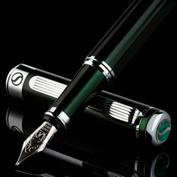 Scriveiner British Racing Green Fountain Pen - Stunning Luxury Pen with Chrome Finish, Schmidt Nib (Medium), Best Pen Gift Set for Men & Women, Professional, Executive, Office, Nice Pens
