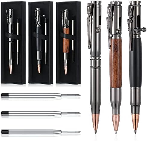 3 Sets Bullet Pens for Men Bolt Pen Bullet Pen for Pen Lover with Pen Gift Box and Black Ink Refills for Valentine's Day Father's Day Gifts