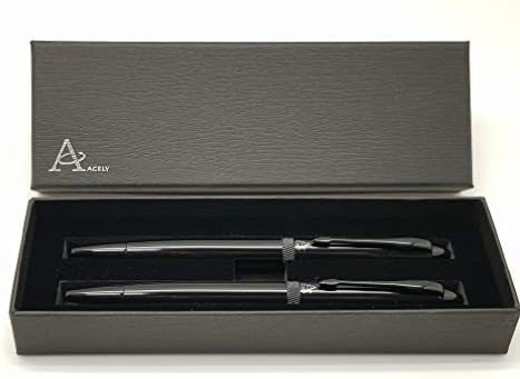 ACELY Executive Office Writing Ballpoint Pen Gift Pen Set For Men & Women German Ink Refill 1.0 mm Swiss Tip (Black)