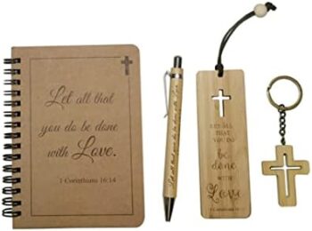 ADAVAS.Y&G Christian gift set include A6 pocket notebook,christian pen,bookmark with cross keychain as a 4pc set gift for religious man and woman (Let all that ...)