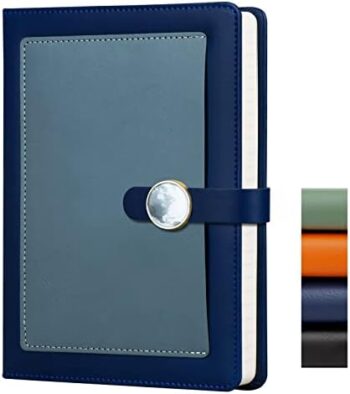 AHGXG Leather Journal for Men, A5 Hardcover Notebook with 192 Numbered Pages, 100GSM Thick Lined Paper, Business Professional Diary with Magnetic Buckle, Pocket and Gift Box, 5.7'' X 8.4'', Blue