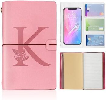 AUNOOL Initial Journal for Women Monogrammed Leather Notebook 4.7 x 7.9 inches 136 Pages, Thank You Gifts Birthday Gifts Graduation Gifts Congratulations Gifts for Women, Refillable Note Book for Taking Notes Meeting Travel Work School K