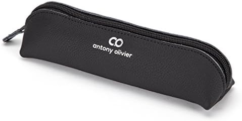 Antony Olivier Leather Pencil Case | Black Pouch with Zipper | for Men & Women | Perfect Size for Stationery, Makeup or Art Utensils | Free Executive Spinning Top | Packaged in a Kraft Gift Box