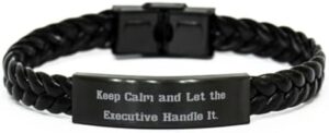 Read more about the article Appreciation Executive Gifts, Keep Calm and Let the, Executive Braided Leather Bracelet From Colleagues, Gifts For Coworkers, Braided bracelet, Bracelet gift, Gift for her, Personalized gift, Unique