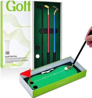 Ausluofell Golf Pen Set, Mini Desktop Golf Games Gift Set for Men Women Dad Boyfriend Boss with 3 Golf Club Pens, 2 Golf Balls, Putting Green, Flag, Cool Office Desk Toys Decor