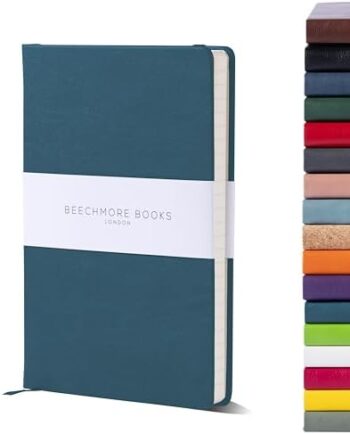BEECHMORE BOOKS Ruled Notebook - A5 Ocean Blue | Premium Hardcover Journal Vegan Leather Thick 120gsm Cream Lined Paper | Gift Ideas For Writers, Journalers, Business Meetings & Students