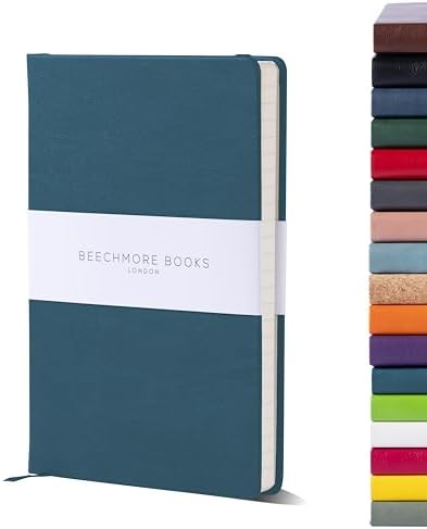 BEECHMORE BOOKS Ruled Notebook - A5 Ocean Blue | Premium Hardcover Journal Vegan Leather Thick 120gsm Cream Lined Paper | Gift Ideas For Writers, Journalers, Business Meetings & Students