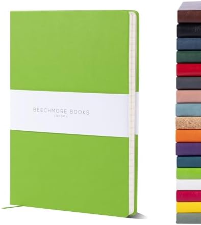 BEECHMORE BOOKS Ruled Notebook - XL A4 Bright Lime | Premium Hardcover Journal with Vegan Leather Thick 120gsm Cream Lined Paper | Christmas Gift Ideas For Writers, Journalers, Business & Students