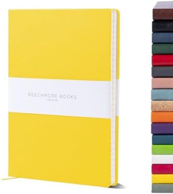 BEECHMORE BOOKS Ruled Notebook - XL A4 Sunshine Yellow | Premium Hardcover Journal Vegan Leather Thick 120gsm Cream Lined Paper | Christmas Gift Ideas For Writers, Journalers, Business & Students