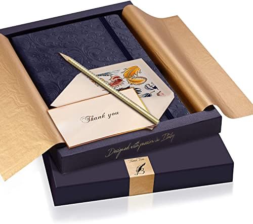 BUSINESS-DESIRE Writing Journal Gift Set for Women and Men with Graphite Pencil & Thank You Card with Envelope Made in Italy Lined Travel Diary is Ideal for Graduation Anniversary Birthday Gift Box
