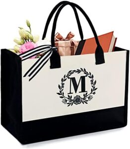 Read more about the article BeeGreen 13OZ Canvas Initial Tote Bag with Zipper Pocket Embroidery Monogrammed Personalized Birthday Gifts for Women