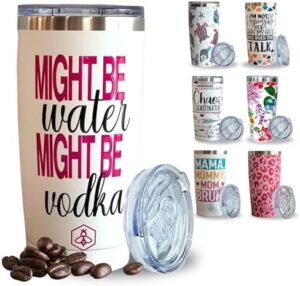 Read more about the article Biddlebee Birthday Gifts for Women Funny & Sarcastic Travel Coffee Mug w/Slider Lid | 20oz Insulated Coffee Tumbler | Funny Gifts for Women | 40th Birthday Gifts Women | Might Be Vodka