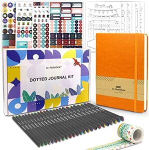 Read more about the article Bullet Dotted Journal Kit Hardcover Planner Notebook 120GSM A5 Bullet Dotted Journaling with 196 Numbered Pages, 24 Fineliner Pens, Stickers, Bullet Stencils and Washi Tape Gift Box (Yellow)