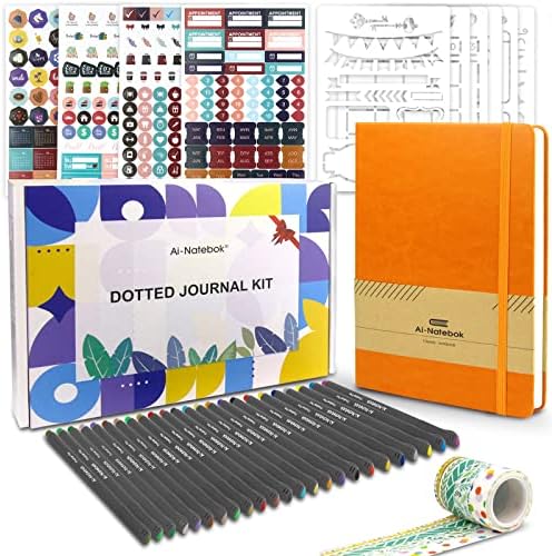 You are currently viewing Bullet Dotted Journal Kit Hardcover Planner Notebook 120GSM A5 Bullet Dotted Journaling with 196 Numbered Pages, 24 Fineliner Pens, Stickers, Bullet Stencils and Washi Tape Gift Box (Yellow)