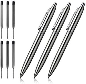 Read more about the article ChaoQ 3 Pcs Retractable Metal Ballpoint Pens, for Gift, Business, Office, 1.0mm Medium Point Black Ink, 6 Extras Replaceable Metal Refills – Stainess Steel