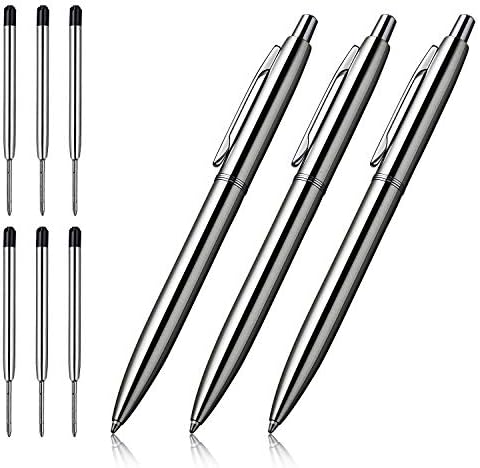 You are currently viewing ChaoQ 3 Pcs Retractable Metal Ballpoint Pens, for Gift, Business, Office, 1.0mm Medium Point Black Ink, 6 Extras Replaceable Metal Refills – Stainess Steel