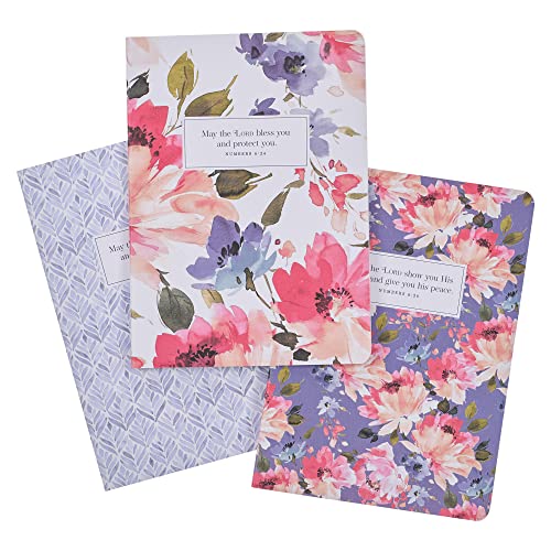 You are currently viewing Christian Art Gifts Slim Scripture Notebooks for Women, May the Lord Bless You/Smile on You/Be Gracious to You – Numbers 6:24-26 Inspirational Bible Verse Variety, Blue/Pink/Purple Floral Set/3 Large