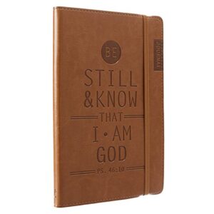 Read more about the article Christian Art Gifts Tan Faux Leather Journal, Be Still and Know – Psalm 46:10, Flexcover Inspirational Notebook w/Elastic Closure 160 Lined Pages w/Scripture, 5.8 x 8.5 Inches