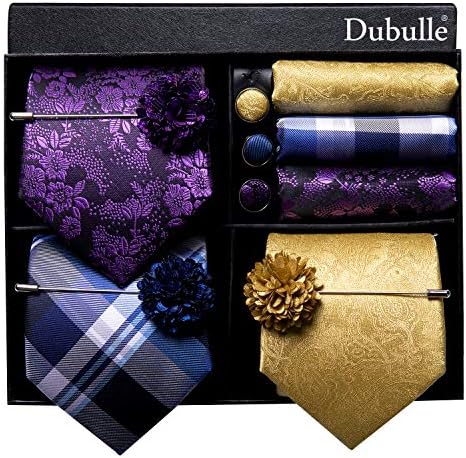 Dubulle Lot 3 PCS Classic Men's Silk Tie Set Paisley Stripe Necktie for Men Pocket Square Gift Box Multiple Sets
