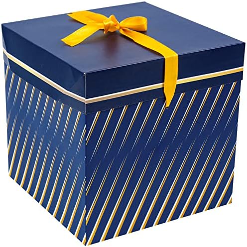 Elephant-package 8" Medium Blue Gift Box with Lid, Ribbon and Paper Filler, Collapsible Gift Box, for Men, Father, Birthday Gift Wrap.