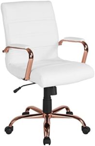 Read more about the article Flash Furniture Whitney Mid-Back Desk Chair – White LeatherSoft Executive Swivel Office Chair with Rose Gold Frame – Swivel Arm Chair