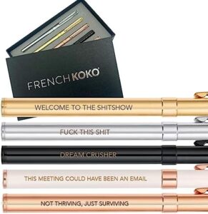 Read more about the article French KOKO Executive Funny Pens Office Humor Metal Ballpoint Pens Funny Coworker Gifts for Women Men Fun Office Gold Black Rose Gold Pink Beautiful Luxury Gift Box Co Workers Friends Adult Cute Pens