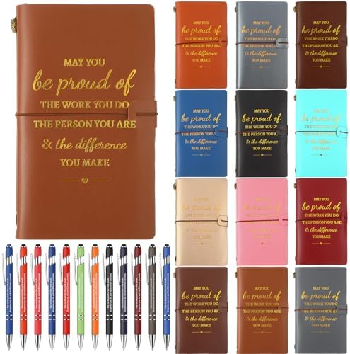 Fulmoon 12 Set Appreciation Gifts for Employee, Leather A6 Journal and Ballpoint Pens, May You Be Proud of the Work You Do Inspirational Team Gifts for Colleague Coworker Teacher Nurse Women