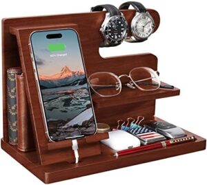 Read more about the article Gifts for Men Wood Phone Docking Station Gifts for him Husband Nightstand Organizer Cell Phone Stand Watch Holder Wallet Station Desk Organizers Gifts for Dad Birthday Gifts for Men