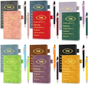 Glenmal 12 Sets Thank You Gifts for Team, Appreciation Employee Gifts Bulk, 12 Pcs A5 Leather Notebook with 12 Pen, Inspirational Motivational Gift for Women Men Coworkers Teacher Student(Multicolor)