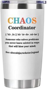 Read more about the article Greatingreat Chaos Coordinator Tumbler Gifts Mug Coworker Gifts for Women Thank You Gifts for Him Boss Coworker Teacher Appreciation Gifts Chaos Coordinator 20oz Tumbler(White)