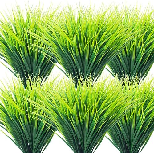 Grunyia 20 Bundles Artificial Outdoor Plants, Fake Wheat Grass Greenery Shrubs UV Resistant Faux Plastic Plants Garden Porch Window Box Décor (Grass)