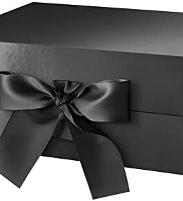 HAPPY POTATO Gift Box with Ribbon 9x6.5x3.8 Inches, Black Gift Box with Lid, Groomsman Proposal Box, Collapsible Gift Box, Magnetic Closure Gift Box for All Occasion (Glossy Black)
