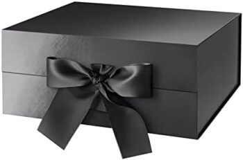 HAPPY POTATO Gift Box with Ribbon 9x6.5x3.8 Inches, Black Gift Box with Lid, Groomsman Proposal Box, Collapsible Gift Box, Magnetic Closure Gift Box for All Occasion (Glossy Black)