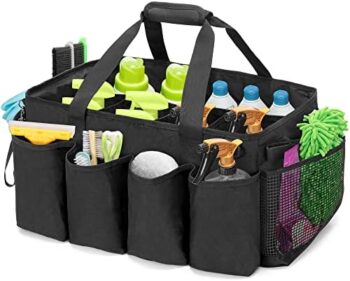 HODRANT Extra-Large Cleaning Caddy, Cleaning Supplies Organizer with Handles for Cleaning Tools Products Storage, Large Capacity Cleaning Tote Bag for Car, Home & Housekeeping Work, Black