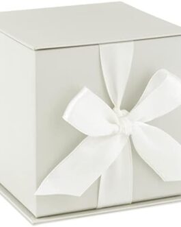 Hallmark 4" Small Gift Box with Bow and Shredded Paper Fill (Off-White) for Weddings, Graduations, Christmas, Bridesmaids Gifts