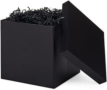 Hallmark 7" Large Box with Lid and Shredded Paper Fill (Black) for Weddings, Holidays, Graduations, Birthdays, Anniversaries