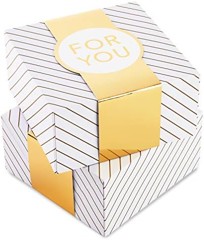 Hallmark 8" Medium Gift Box Set with Wrap Bands (2-Pack: Gold and White Stripes, For You) for Christmas, Hanukkah, Weddings, Valentine's Day, Birthdays