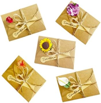 Handmade Flower Greeting Card Gift Card Holder with envelope Wish Card Message Slip Thank You Card DIY Vintage Kraft 2.79"x4.13" Pack of 10