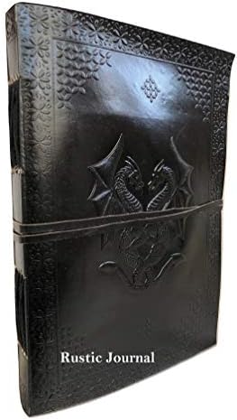 Handmade Vintage Leather Double Dragon Bound Journal Notebook Diary Sketchbook Travel Office Thought Blank Book Best Gift for Men & Women (Black, 107)