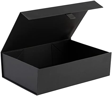Hard Black Gift Box With Magnetic Closure Lid 10.5"x7"x3" Pack Of 2 Black Ribbed Rectangle Favor Boxes With Black Ribbed Finish For Wedding, Bridesmaid Groomsman Proposal, Clothing (2 Boxes)