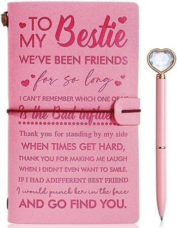 JEWPHX To My Bestie Leather Journal Set with Pen,Best Friend Birthday Gifts,140 Page Refillable Writing Journal Travel Diary Gifts for Best Friends Women Birthday