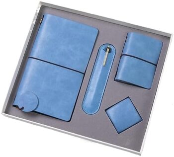 JYDBRT Blue Hand Ledger Gift Box School Notebook Card Bag Pen Bag Zero Wallet Stationery Set