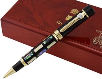 Jinhao 650 Bright Pearl Dark Green Sea Shell Rollerball Pen, Luxury Signature Executive Business Pen with Wooden Gift Box