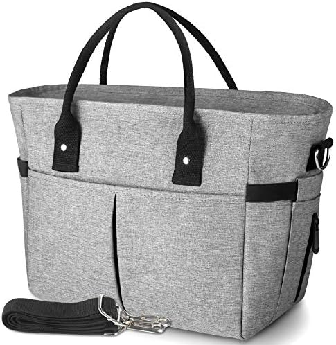 KIPBELIF Insulated Lunch Bags for Women - Large Tote Adult Lunch Box for Women with Shoulder Strap, Side Pockets and Water Bottle Holder, Gray, Extra Large Size